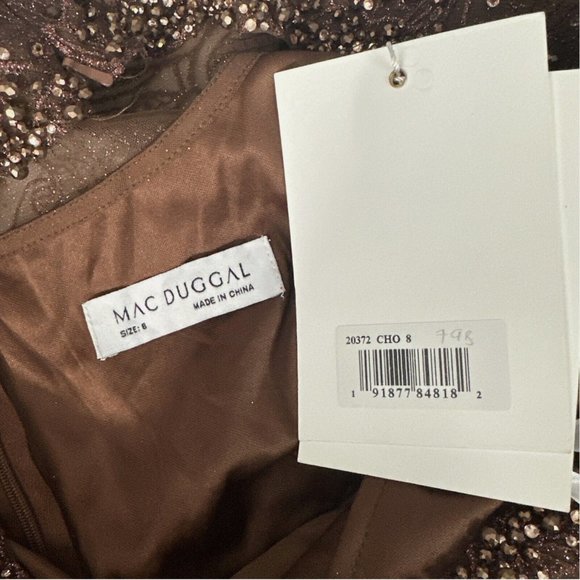 NWT $798 Mac Duggal [‎ 8 ] Embellished Long Sleeve V Neck Gown in Chocolate - Picture 15 of 16